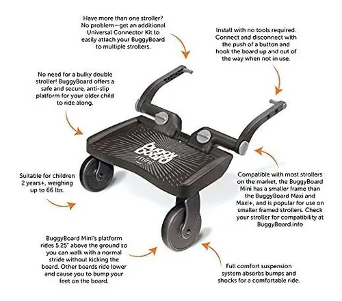 Minitabla Universal Para Cochecito Lascal Buggyboard, Negra,