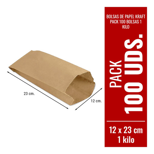Imagen 1 de 10 de Bolsas De Papel Kraft 1 Kilo Pack 100 Bolsas