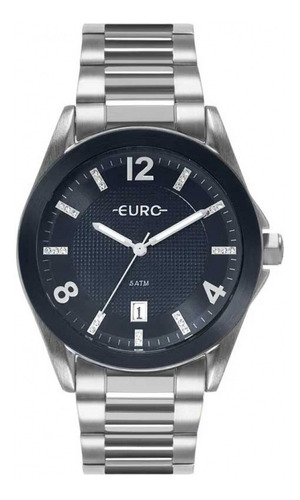 Relógio Euro Feminino Prata Presente Luxo Elegante Cor da correia Aço Cor do bisel Prateado Cor do fundo Azul-escuro