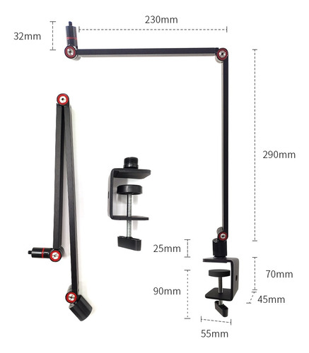 Pedestal Suporte Braço Articulado Rosca 1/4 Sm7b,mv7,podmic