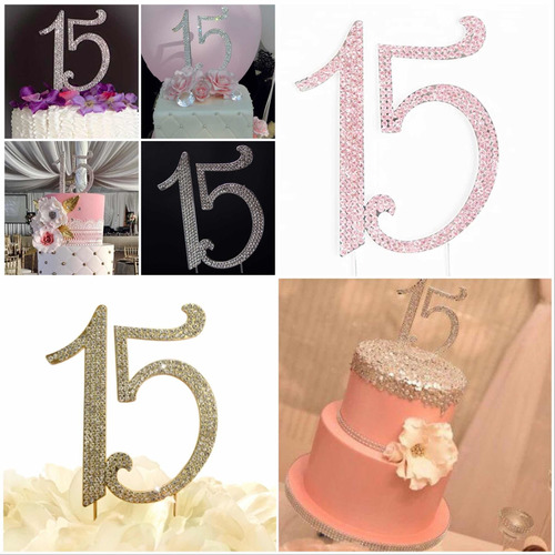 Cake Topper Adorno Pastel Numero 15 Quinceaños Plata /dorado