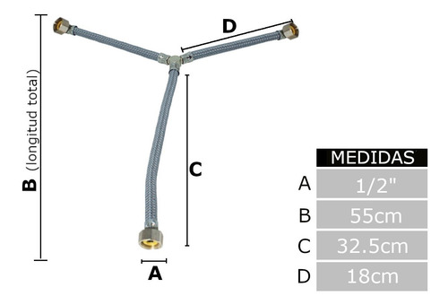 Manguera Tuerca Acero Fregadero Tipo Y Flexible 1/2 In 55cm