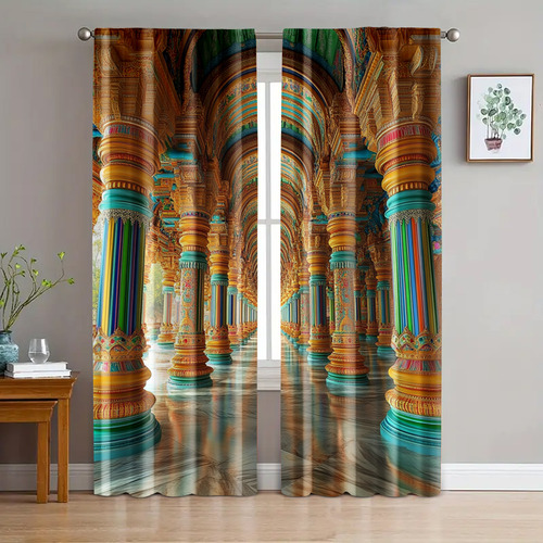Cortinas De 2 Peças, Linda Arquitetura Indiana, Lavável À Má