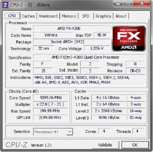 Imagem 2 de 2 de Processador Amd Fx 4300 Fd4300wmw4mhk De 4 Núcleos E 3.8ghz