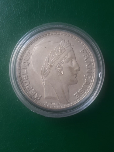 Francia 1933 20 Fr. Plata, Excelente,en Cápsula 