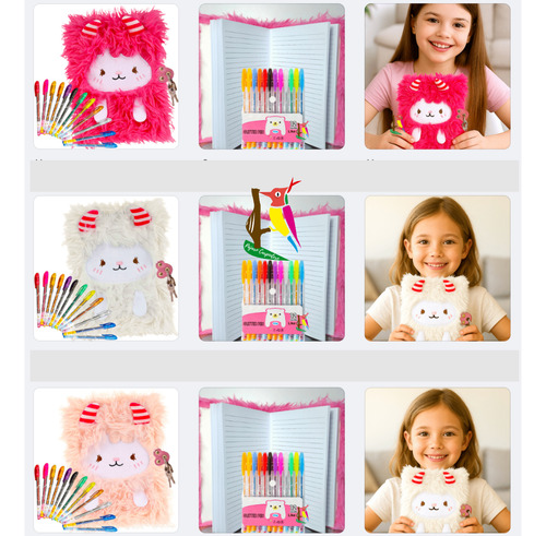 Diario Intimo Peluche + Lapiceras Glitter Candado Y Llaves Blanco Fluffy 2025