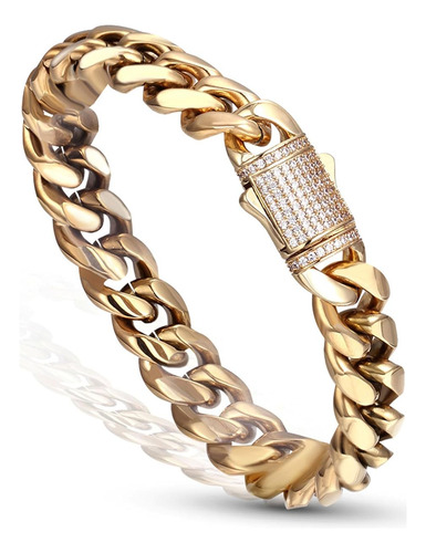 Pulsera Acero Inoxidable Eslabones Cubanos Chapado Oro 14 Kt