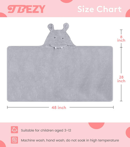Toalla Con Capucha Para Niños 100% Algodón Ultra Suave Con D
