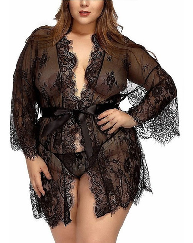 Imagen 2 de 10 de Babydoll Encaje Lencería Bata Sexy Incluye Tanga Talla Grand