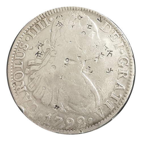 Moneda Original De Plata 8r Carlos Iiii 1792 Con Chops Mark