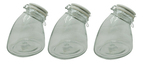 Set De 3 Pz De Tarros De Vidriotorcido Y Tapa 1200ml 936g Transparente