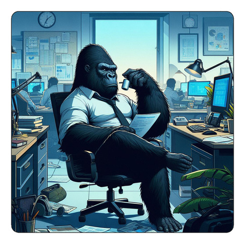 Mousepad Gorila Con Corbata Trabajando En Oficina
