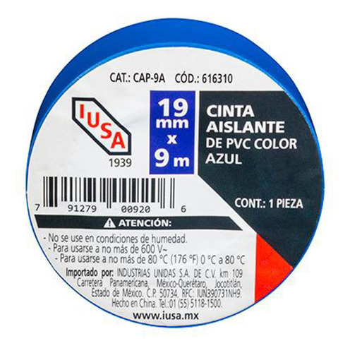 Cinta Aislante 19 Mm X 9 M Azul Azul