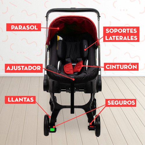 Carriola Convertible Mima2 Con Autoasiento Para Paseo Color Rojo Chasis Negro