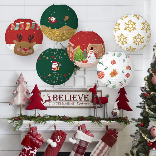 6 Linternas De Papel Para Decoración Navideña, Barbilla Redo