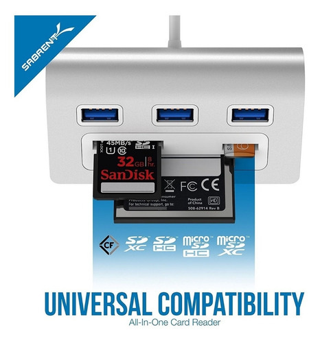 Imagen 3 de 6 de Lector De Memoria + Hub Usb 3.0 3 Port - Microsd / Sd / Cf