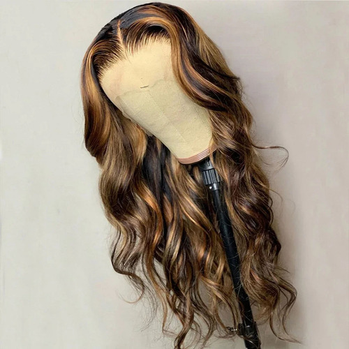 T Glueless Brown Mixed Loira Destaca Peruca Longa Solta