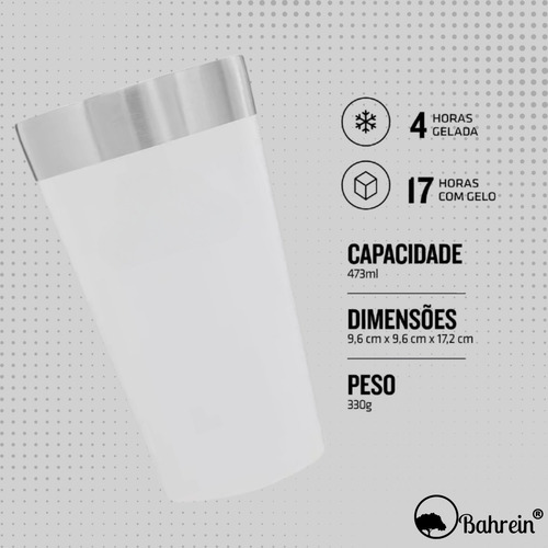 Copo térmico Bahrein Pinta liso color Polar Branco | 473mL
