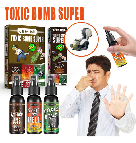 3 Peças Spray Líquido Mal Cheiro Bomba Fedor Gás Pegadinha