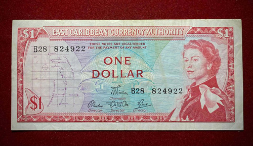 Billete 1 Dólar Estados Del Caribe Oriental 1965 Pick 13 D.1