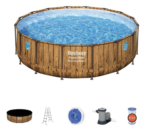 Piscina Estruturada 19.480l +capa + Escada + Filtro Bestway Cor Marrom 220V