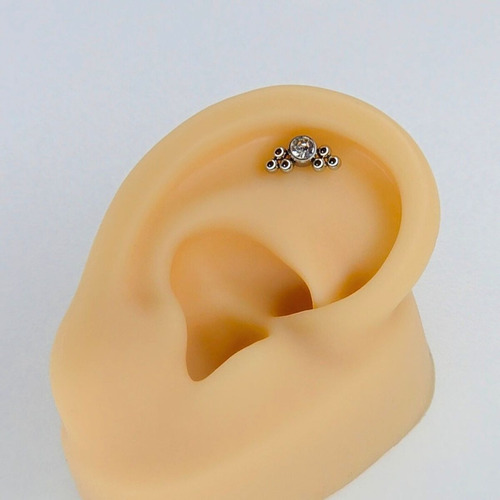 Piercing Labret Curvado Strass Rosca Interna Aro Oreja Plateado