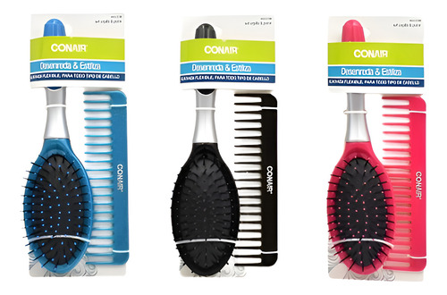 Set De Cepillo Y Peine Conair Ovalado Varios Colores 2 Pzas