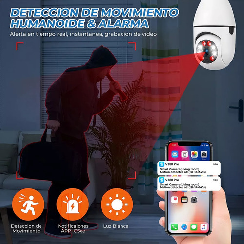 Cámara Foco 360° Wifi Hd Inalámbrica Exterior/interior