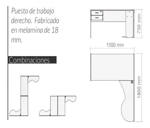 Imagen 5 de 9 de Escritorio En L, Puesto De Trabajo Derecho Cod. 913 Modern