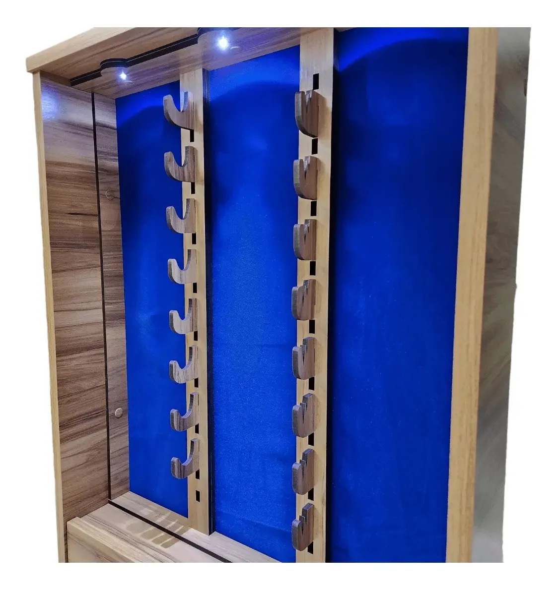 Expositor Para Faca Suporte Madeira 08 Facas Com Porta Cor Fundo Azul