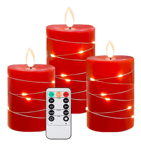 Heiokey Juego De 3 Velas Rojas Parpadeantes Sin Llama (4 Pul