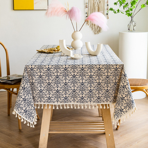 Mantel Estampado Retro Mantel Floral Azul Rectangular