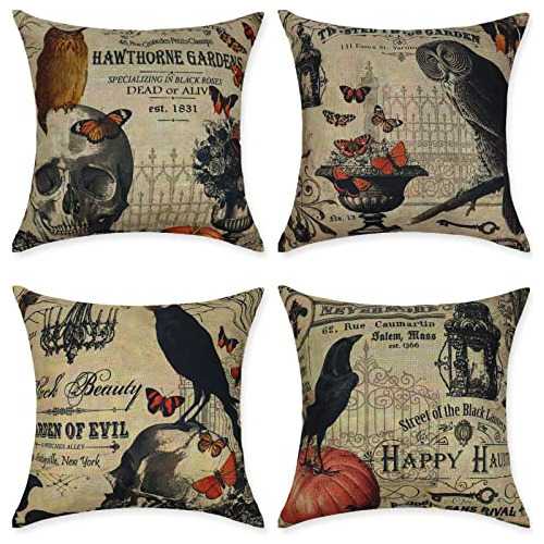 Fundas De Almohada De Halloween 18x18 Set De 4 Decoraci...