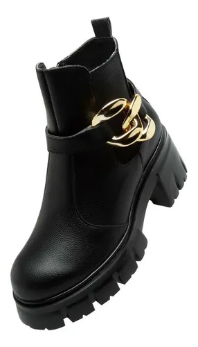 Botas Cortas Dama Hueso Negra Casuales Plataforma Mujer Moda