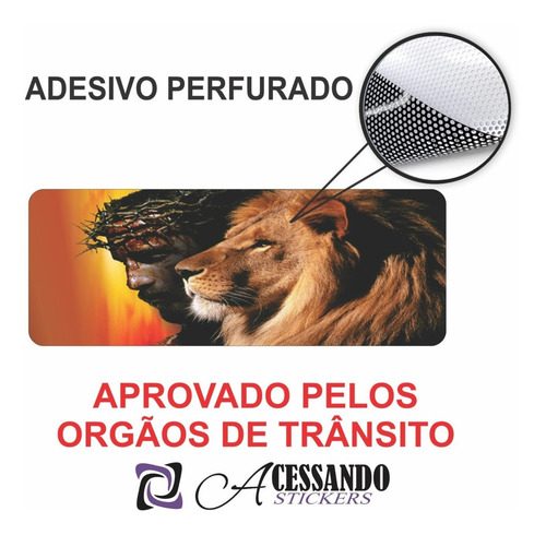 Imagem 4 de 7 de Adesivo Perfurado Vidro Carro Leão De Judah Jesus Cristo Fé