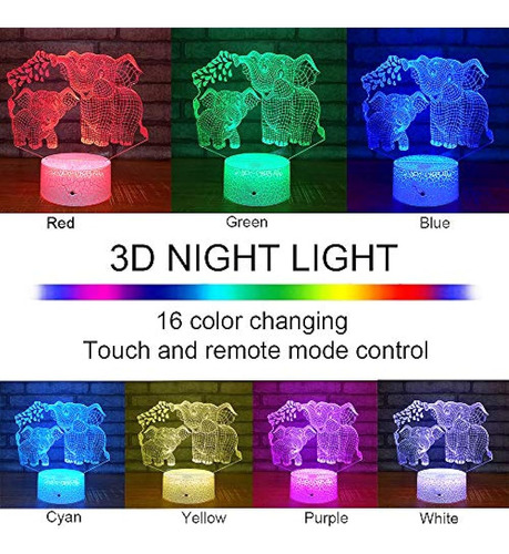 Elefante 3d Luz De Noche Para Niños Lámpara 3d Con 16 Colore