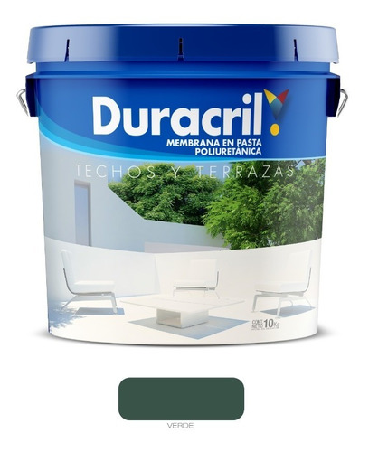 Protección de Superficies Duracril Membrana En Pasta Poliuretanica Techo-terraza 10kg Color Verde