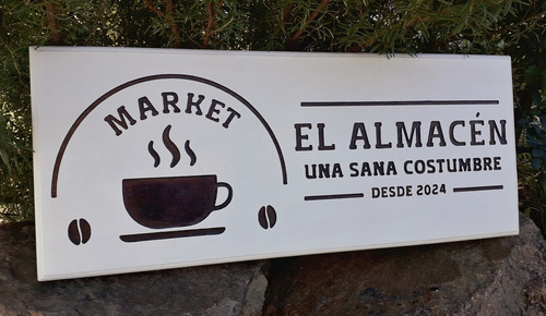 Cartel Madera Tallado, Locales Comerciales Negocios Logos