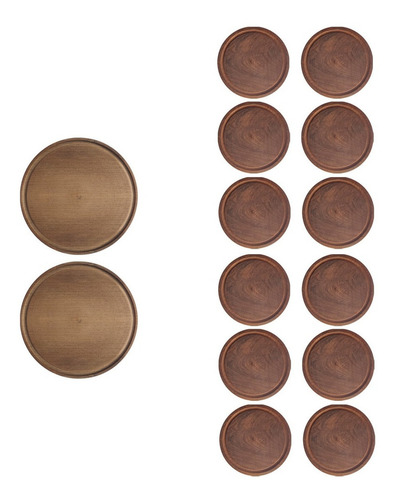 2 Platos Tabla Madera Pizza 35 Cm + 12 Platos 24 Cm Algarrobo