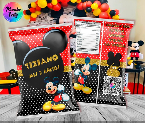 Bolsitas Chip Bag Mickey Mouse - Cotillón Personalizado X10