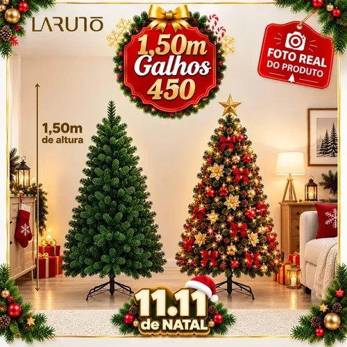 Árvore de Natal Canadense Pinheiro Luxuosa 1,50m 450 Galhos Cheios Verde Dobrável Decoração de Natal LARUNO