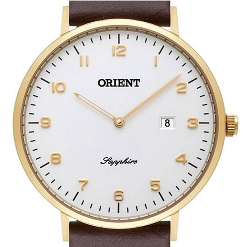 Relógio Orient Feminino Slim Dourado E Couro Safira Fgscs001