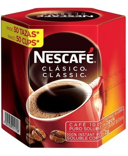 Café Instantáneo Nescafé Soluble Stick Sobre 2 G Pack X 50