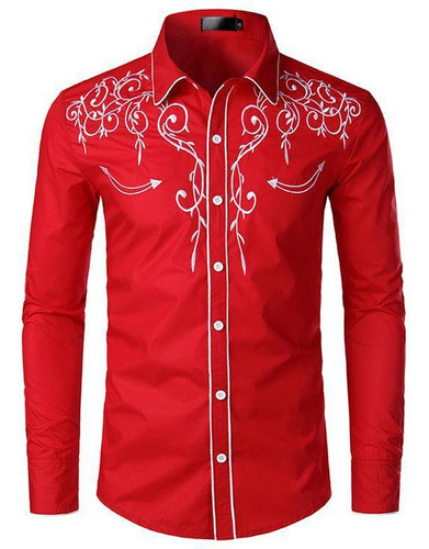 Camisa Vaquera De Mezclilla Para Hombre, Bordada, Ajustada.