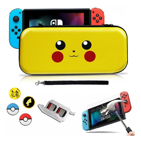  Estuche Para Nintendo Switch Pikachu Pokemon + Mica + Gomas