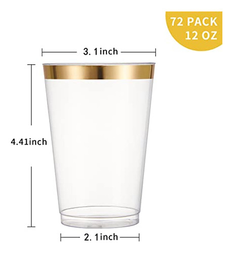 N9r 72 Pack Vasos De Plástico De Oro, Vasos De Plástico Tran