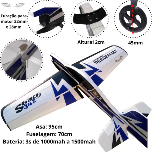 Aeromodelo Elétrico Acrobático Sbach Isopor T5 Perfilado 95cm Horizon Com Linkagem Trem De Pouso Cor Azul