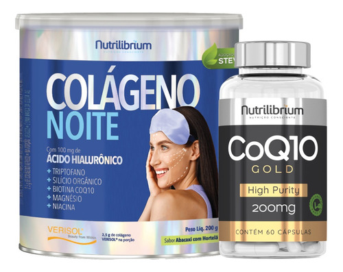 Colágeno Noite 200g Com Verisol + Coenzima Q10 Gold 60 Caps Sabor Abacaxi Com Hortelã