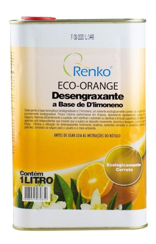 Detergente Desengraxante À Base De Dlimoneno Eco Orange 1l