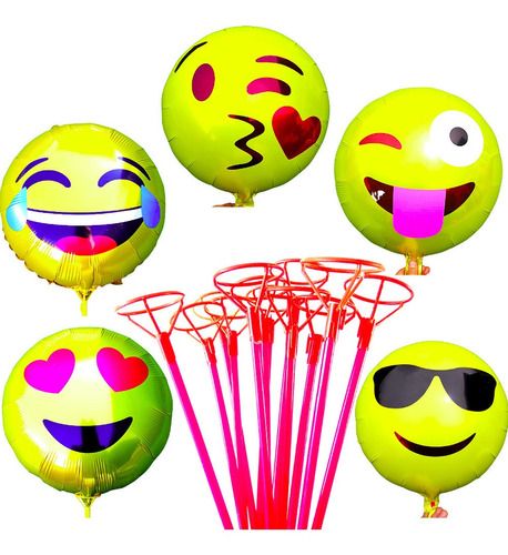 Pack 12 Globos Emoji Emoticons Niños Cumpleaños Con Varas 